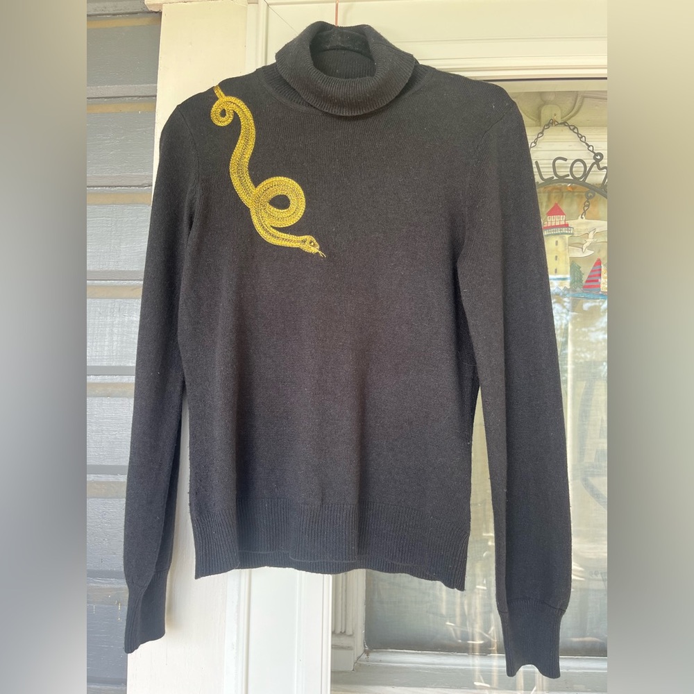 Women's Ralph Lauren Black Sweater Snake Embroidery Silk/Cashmere luxury PM